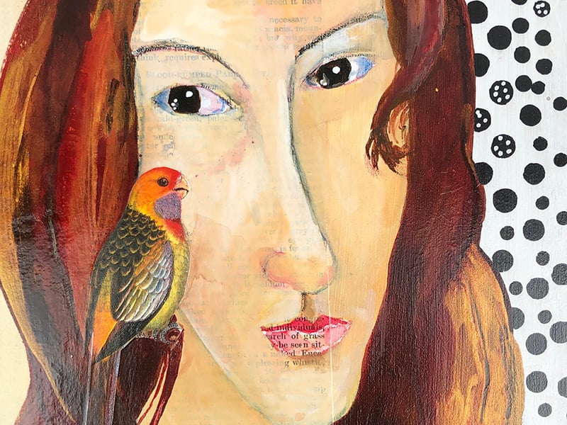 Mixed Media Panel: Girl with a Bird