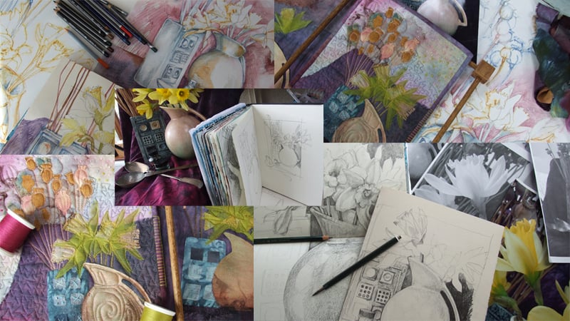 Still Life - Quick Drawing to Fabric Collage