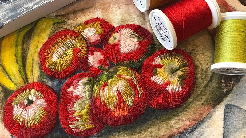 Hand Stitching on Fabric Painting